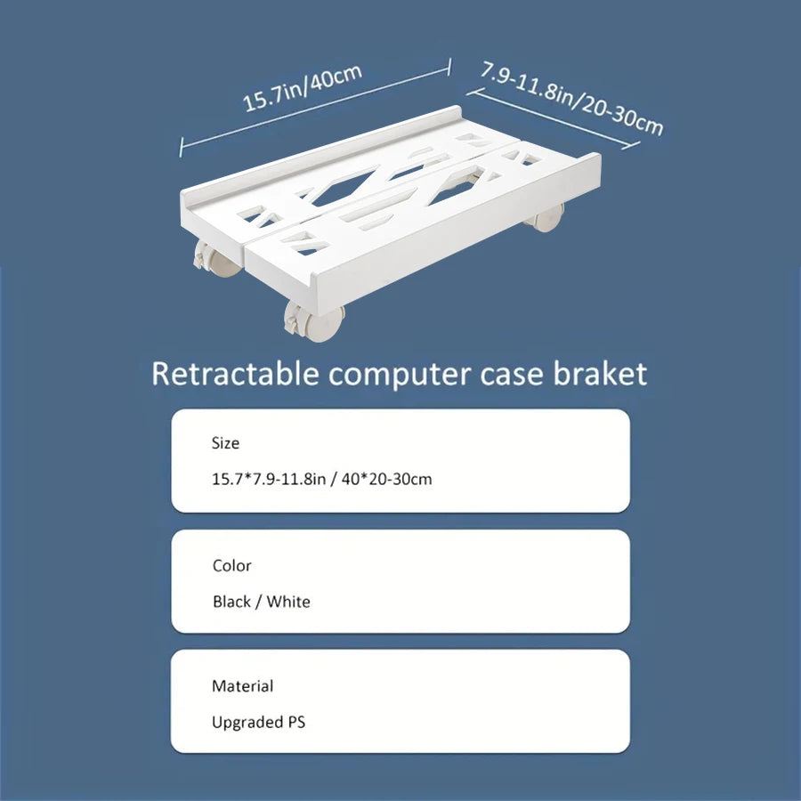 Adjustable Mobile PC Tower CPU Stand with Wheels - Rolling Under-Desk Holder