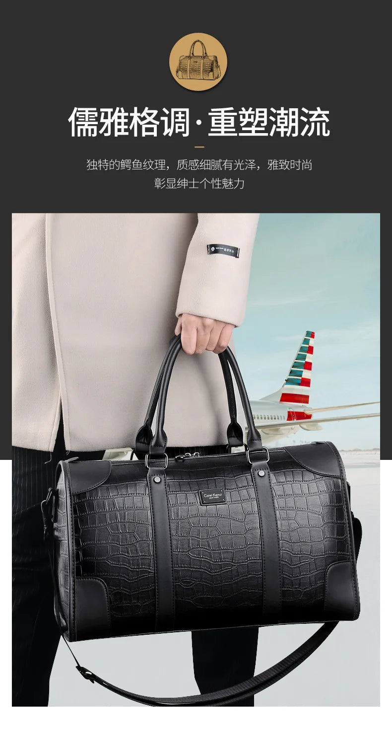 Men's Alligator-Embossed PU Leather Business Duffle Bag