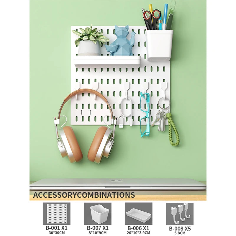 Drill-Free Wall Mount Pegboard Storage Organizer System