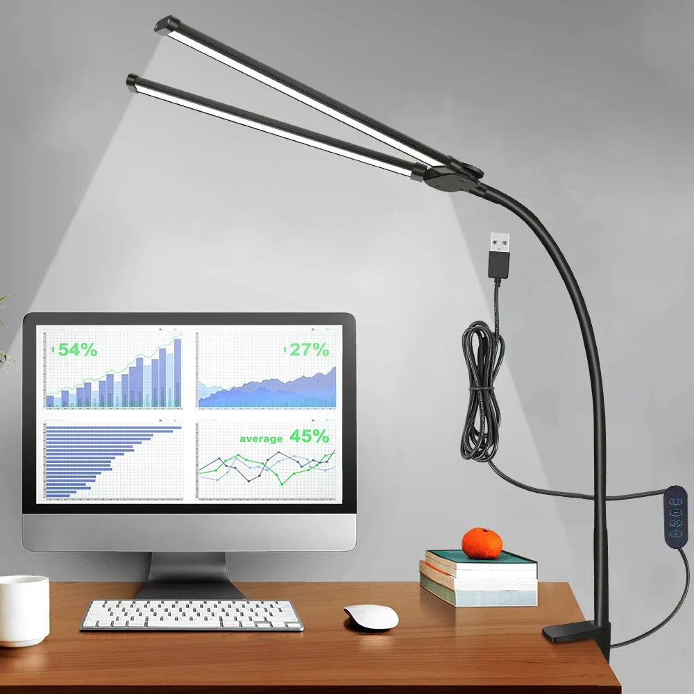 Double-Head LED Monitor Desk Lamp - Dimmable Eye Care Light Bar
