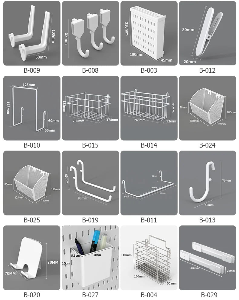 Drill-Free Wall Mount Pegboard Storage Organizer System