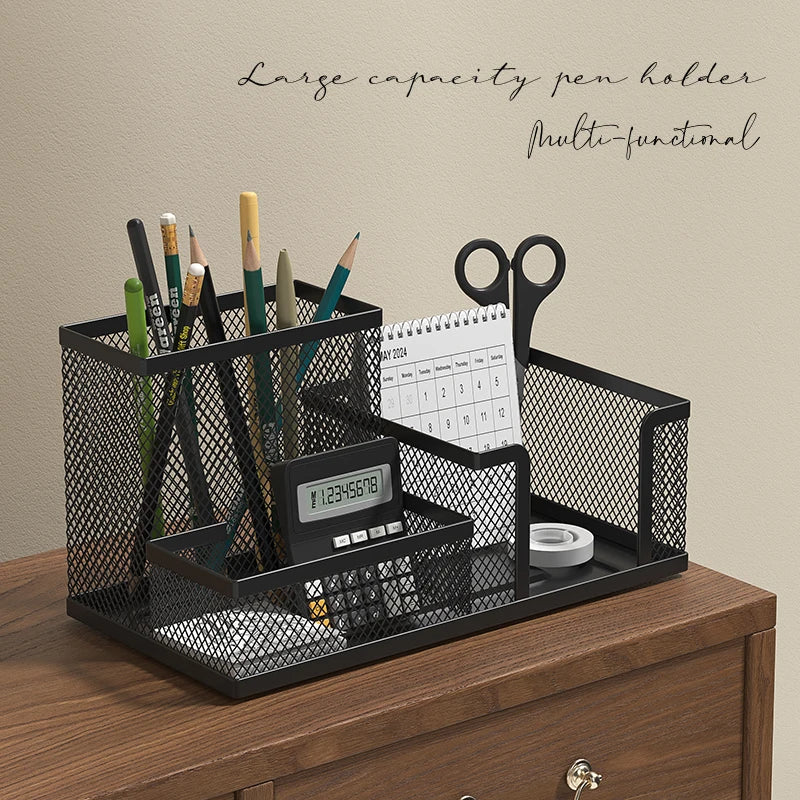 Mesh Desk Organizer Caddy - 3 Compartments Metal Pencil Holder
