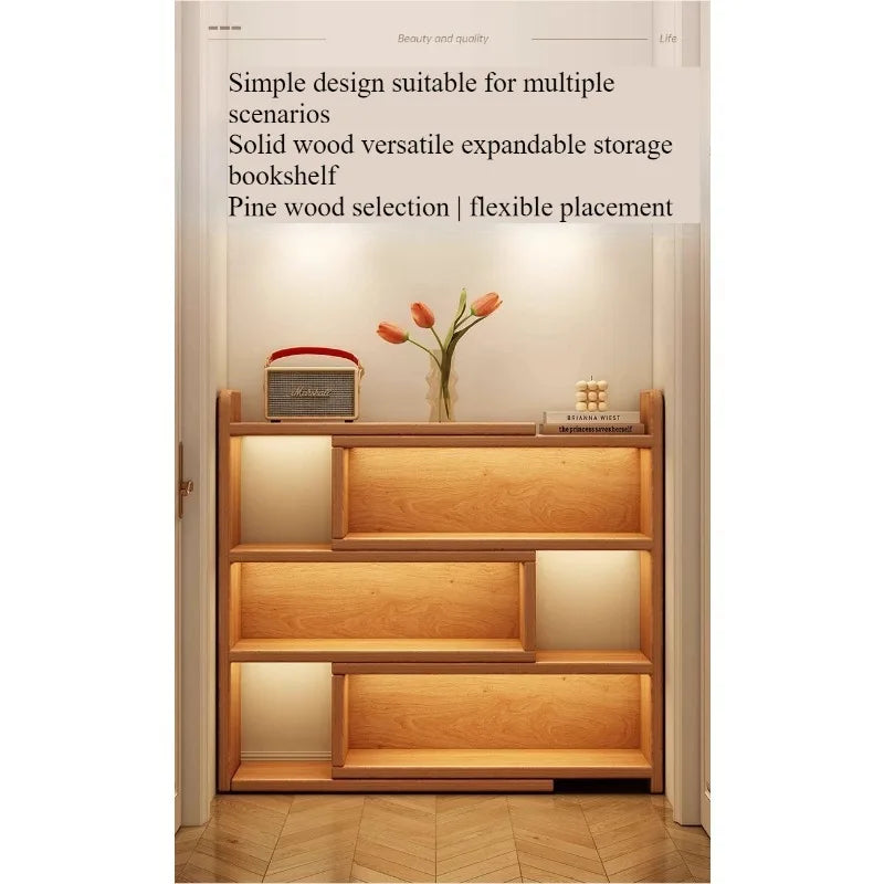 Retractable Corner Wooden Bookshelf & Desktop Storage Rack