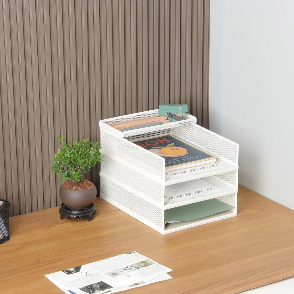Wrought Iron Multi-Layer Stacked File Tray Desktop Storage Rack