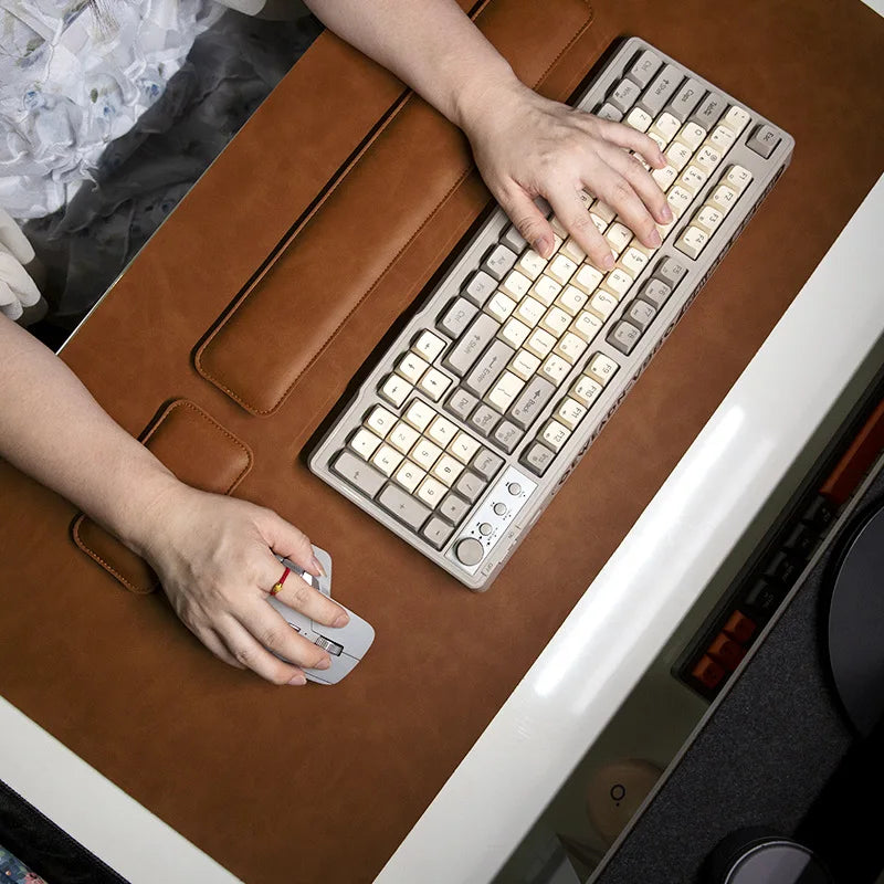 Waterproof PU Leather Desk Mat & Wrist Support Cushion Set