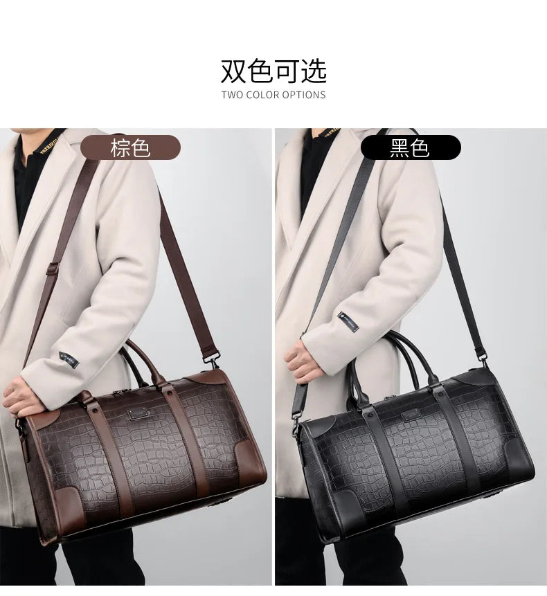 Men's Alligator-Embossed PU Leather Business Duffle Bag