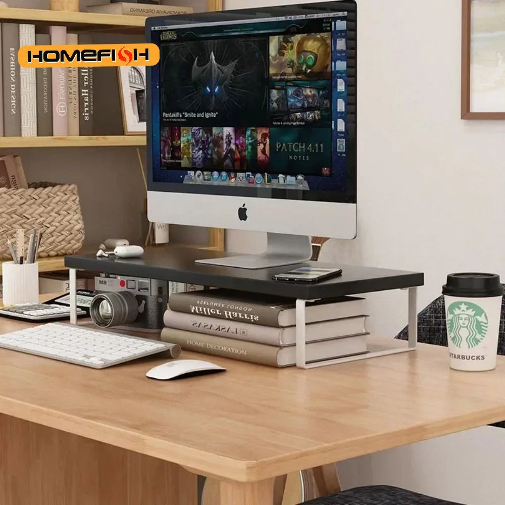Wooden Desktop Monitor Stand Riser with Storage Rack Shelf