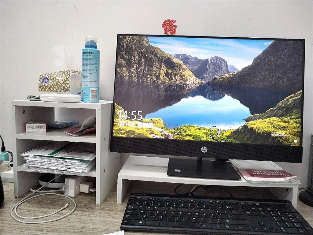 Ergonomic Monitor Riser Stand with Keyboard Storage Tray