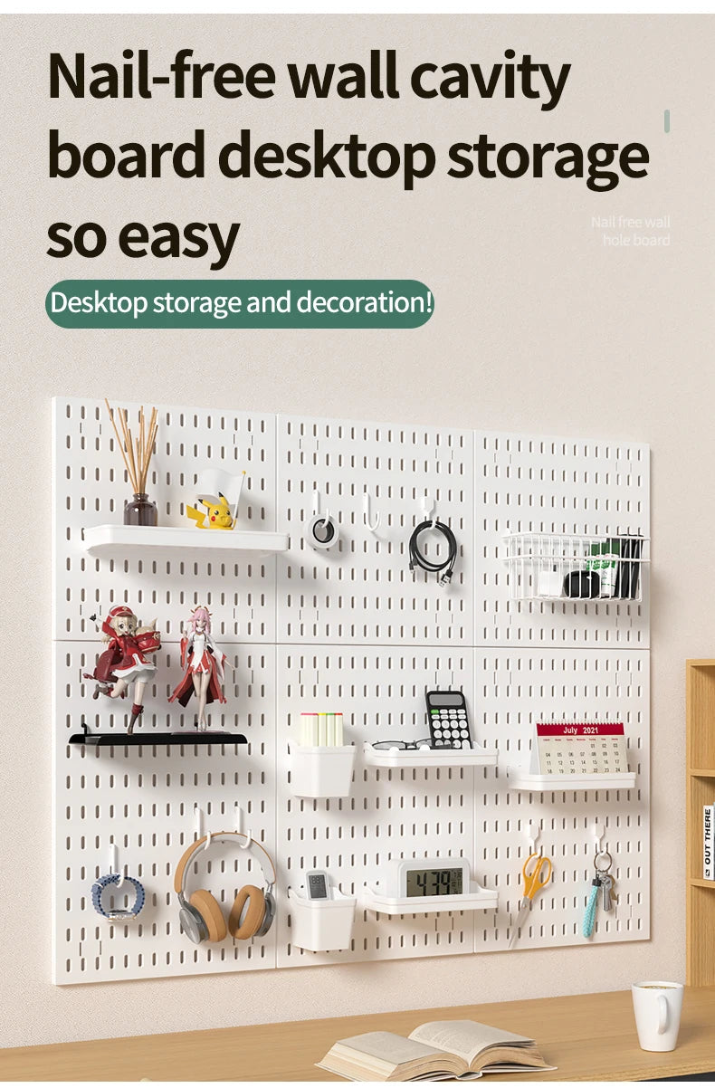 Drill-Free Wall Mount Pegboard Storage Organizer System