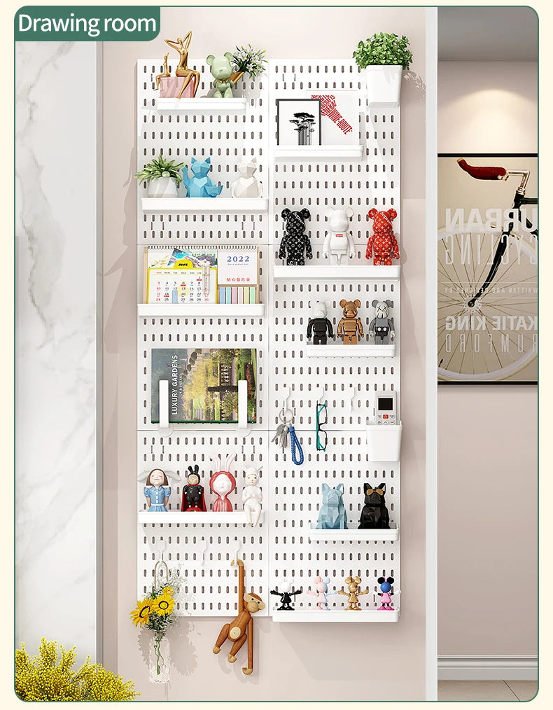 Drill-Free Wall Mount Pegboard Storage Organizer System