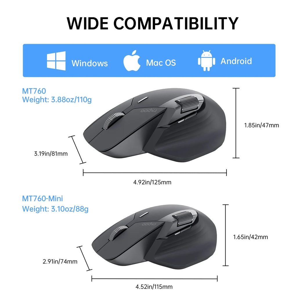 Rapoo MT760 Multi-Mode Ergonomic Wireless Mouse - 4000 DPI