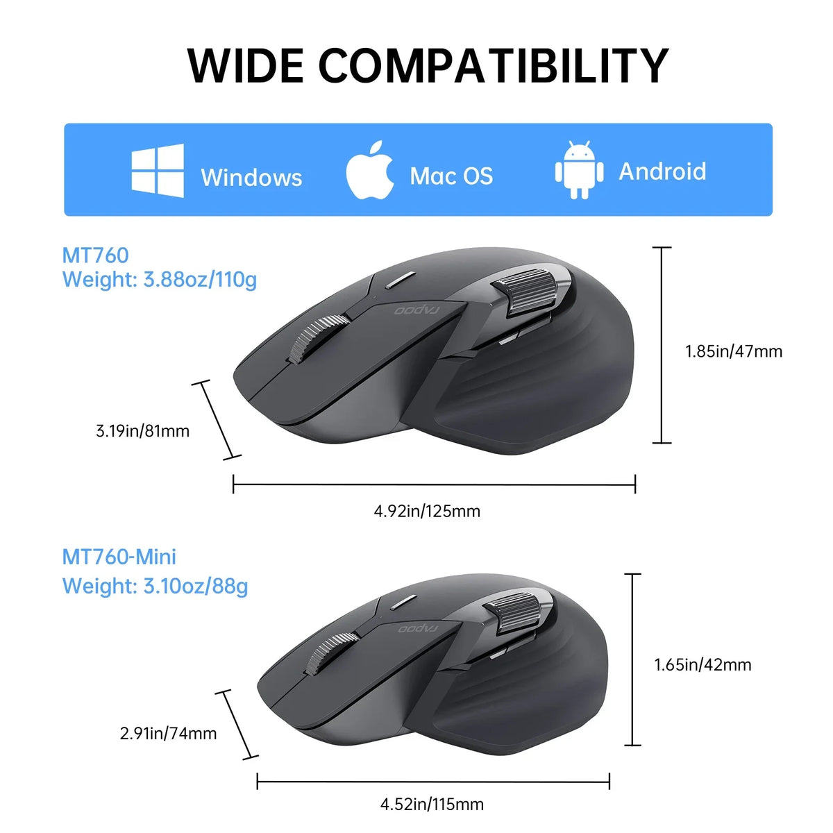 Rapoo MT760 Multi-Mode Ergonomic Wireless Mouse - 4000 DPI